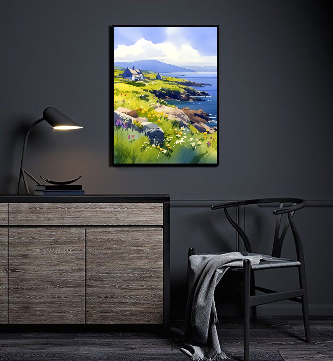 Achill Island Ireland Keem Bay Coastal Meadow Watercolor Poster - Image 2