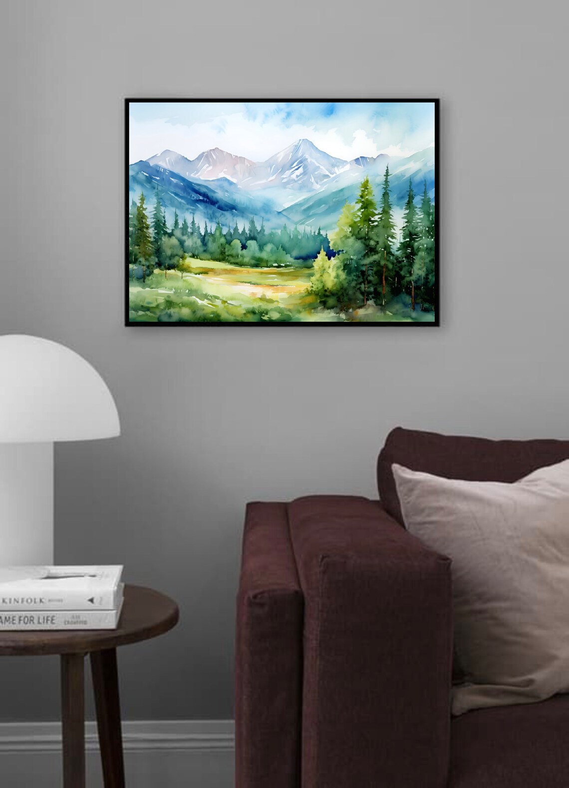 Sawtooth Range Mountains Watercolor Art Print - Image 2