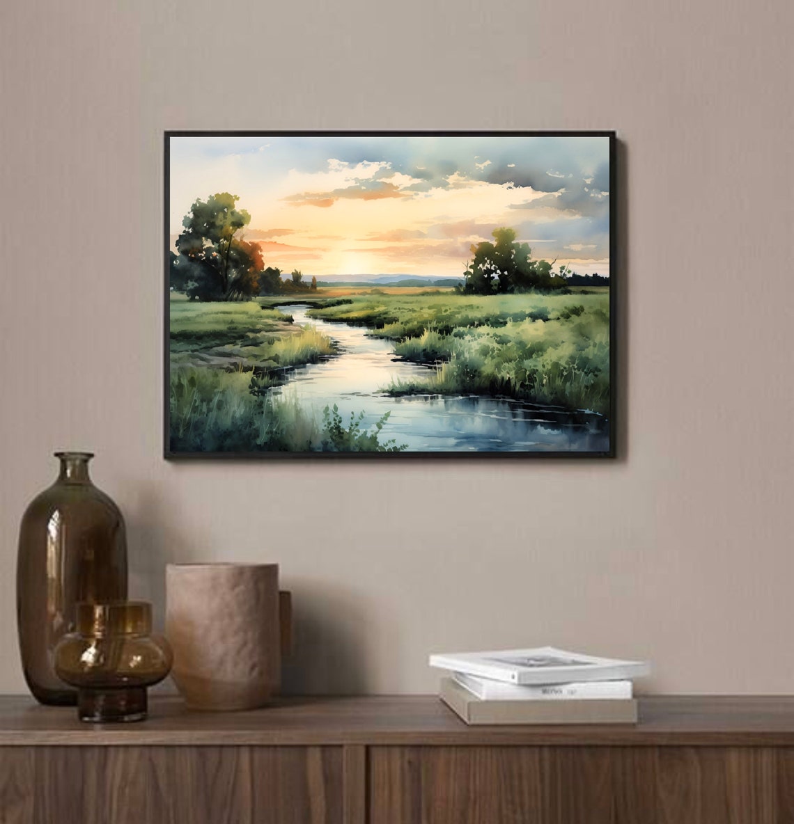 Big Blue River Nebraska Marsh Sunset River Watercolor Poster - Image 3