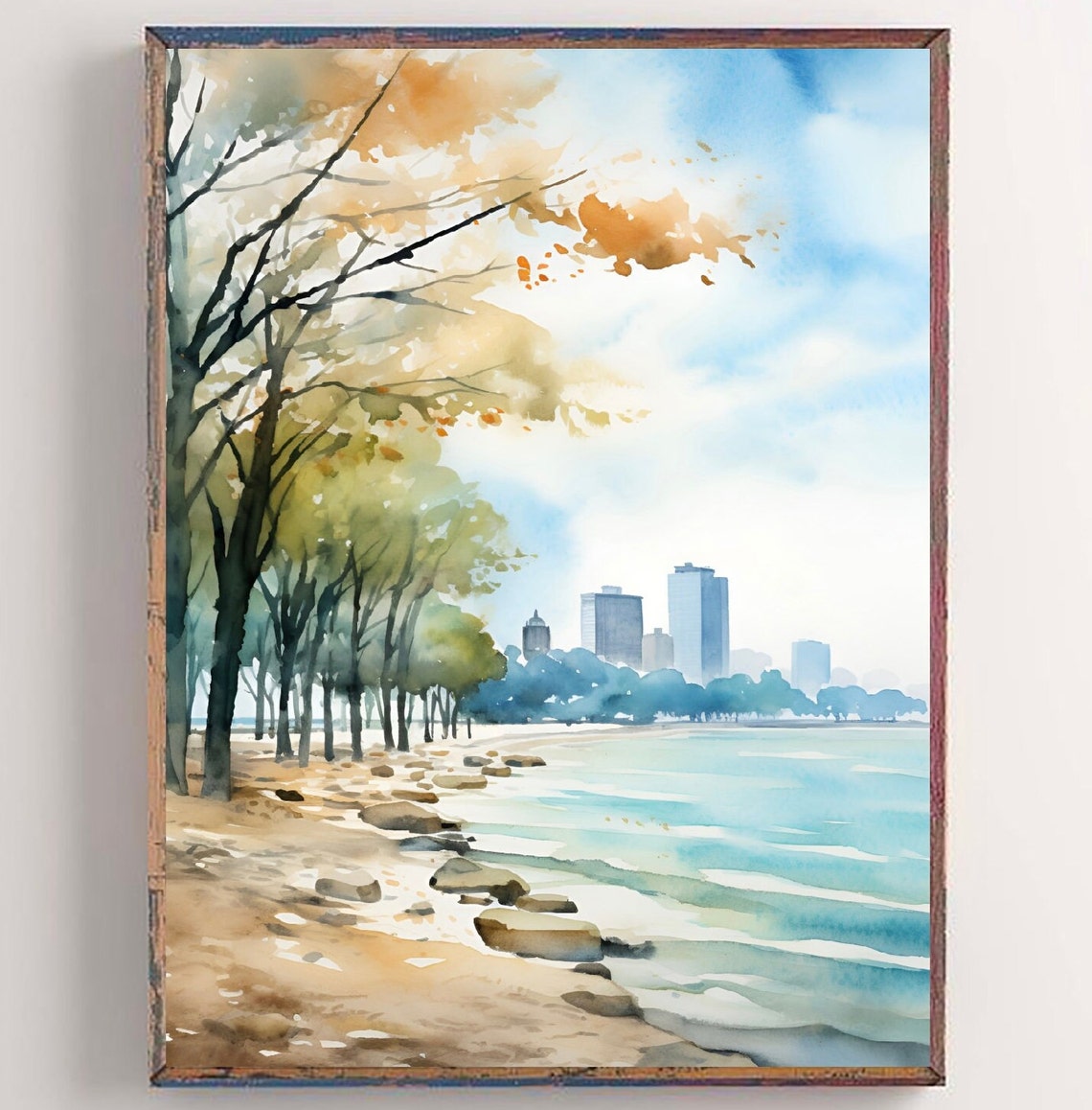 Chicago Painting Watercolor Art Print City Skyline Painting Urban Landscape Wall Art Illinois Watercolor Neutral Poster