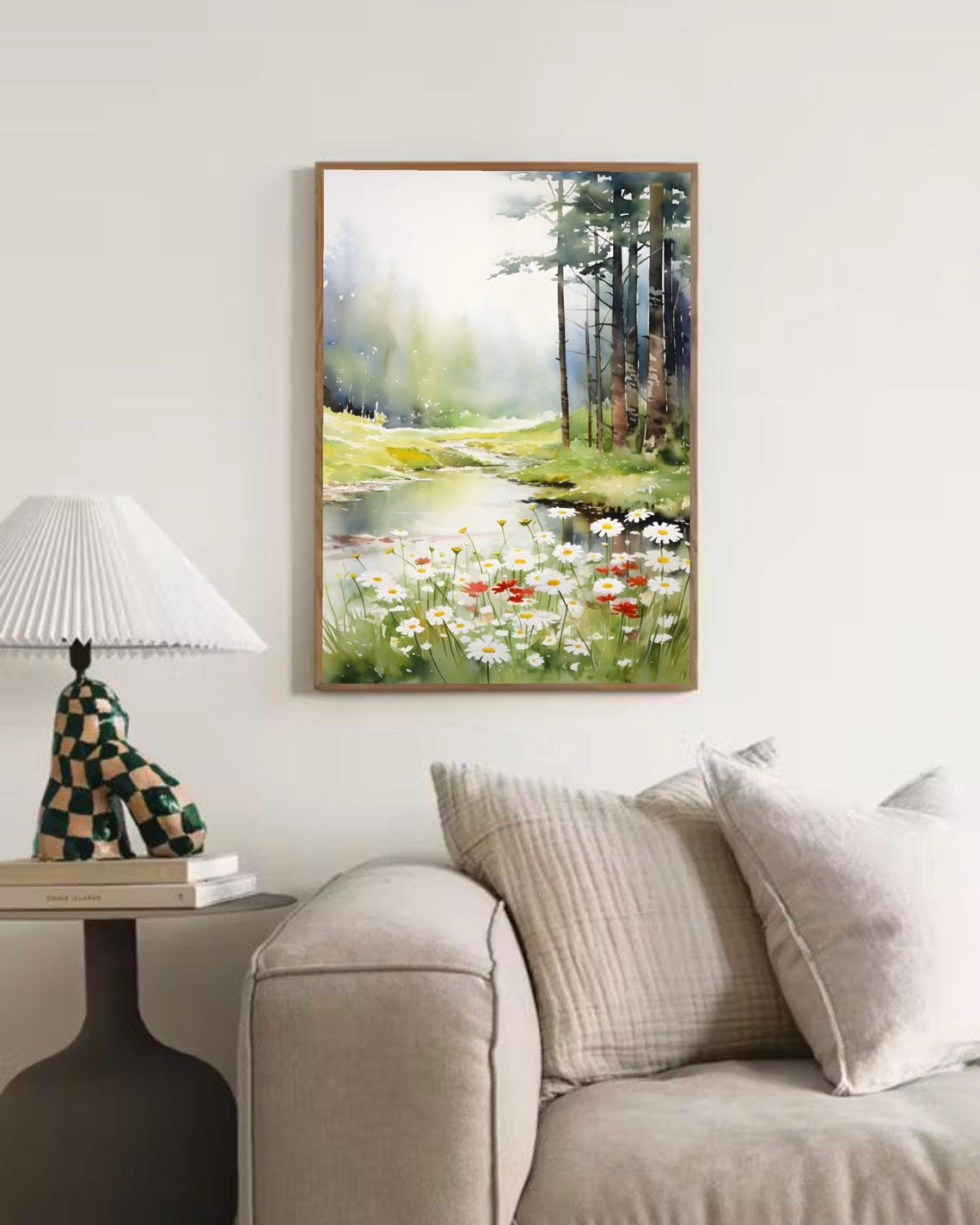West Virginia Daisy Meadow Stream Pine Watercolor Floral Art Poster - Image 4
