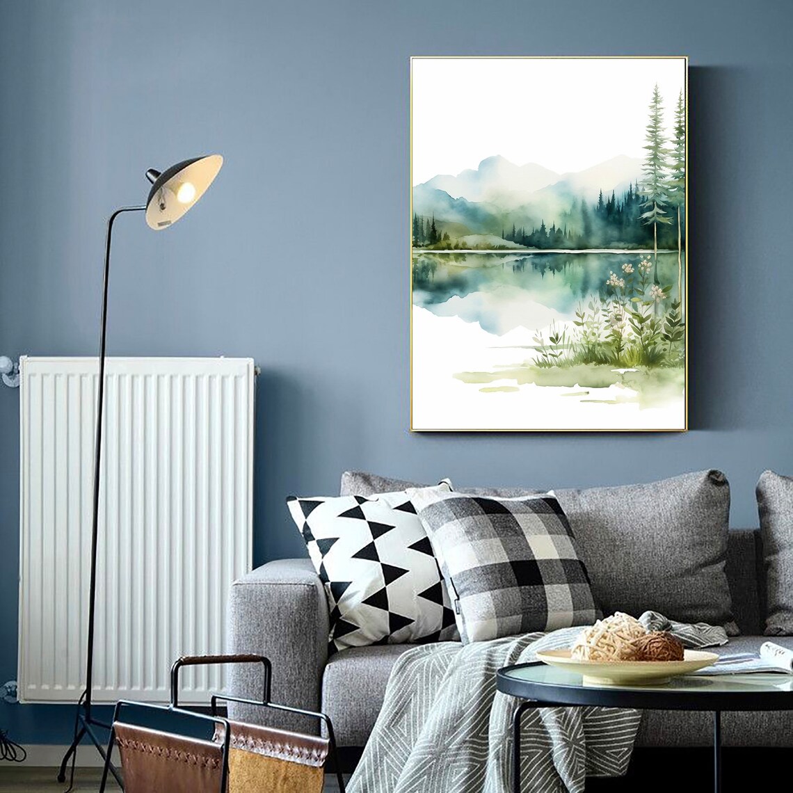 Forest Lake Sunrise Watercolor Landscape Art Print - Image 4