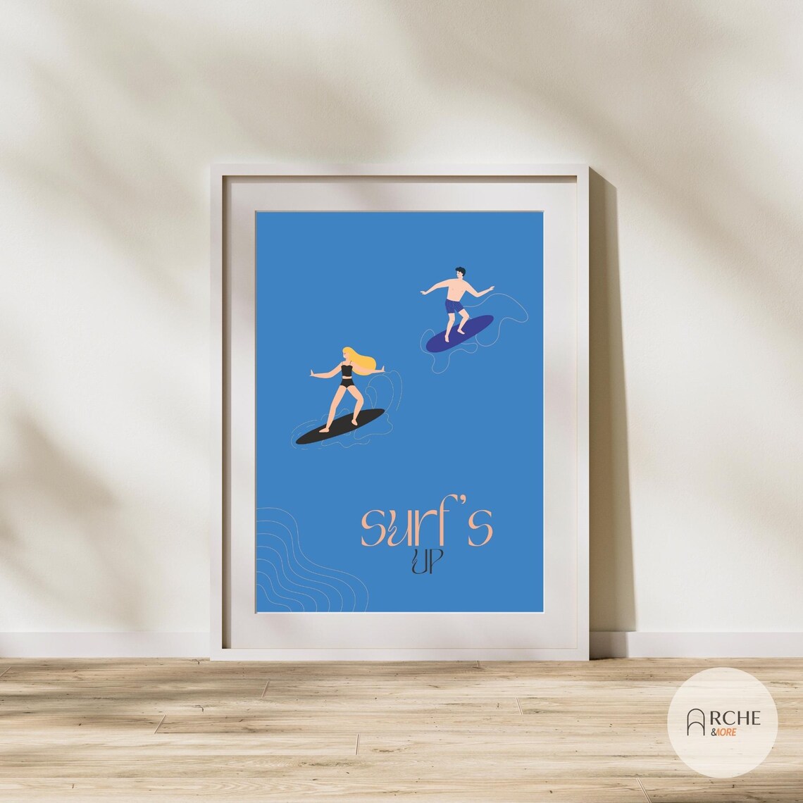 Surf Wall Art Surfs Up Surfer Illustration Minimalist Coastal Poster Summer Print Ocean Wave