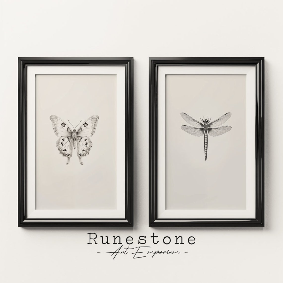 Butterfly Dragonfly Insect Line Art Minimalist Framed Wall Art