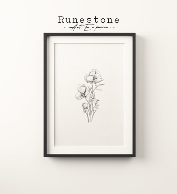 Sweet Pea Flower Sketch Print, Botanical Portrait