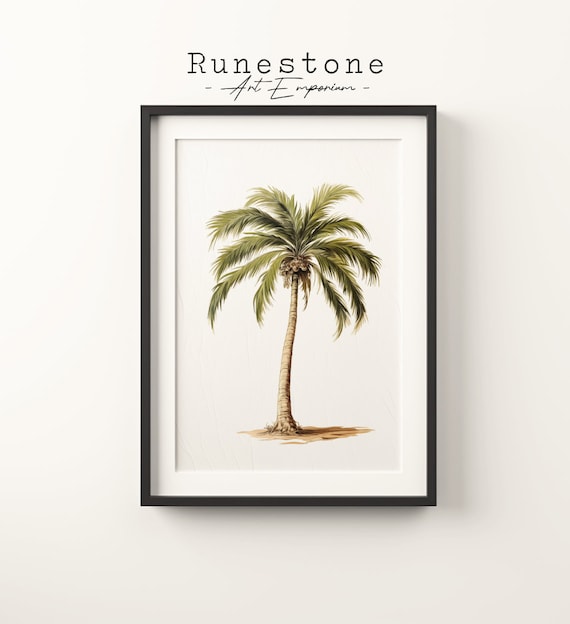 Single Palm Tree Botanical Watercolor Minimalist Tropical Art Poster