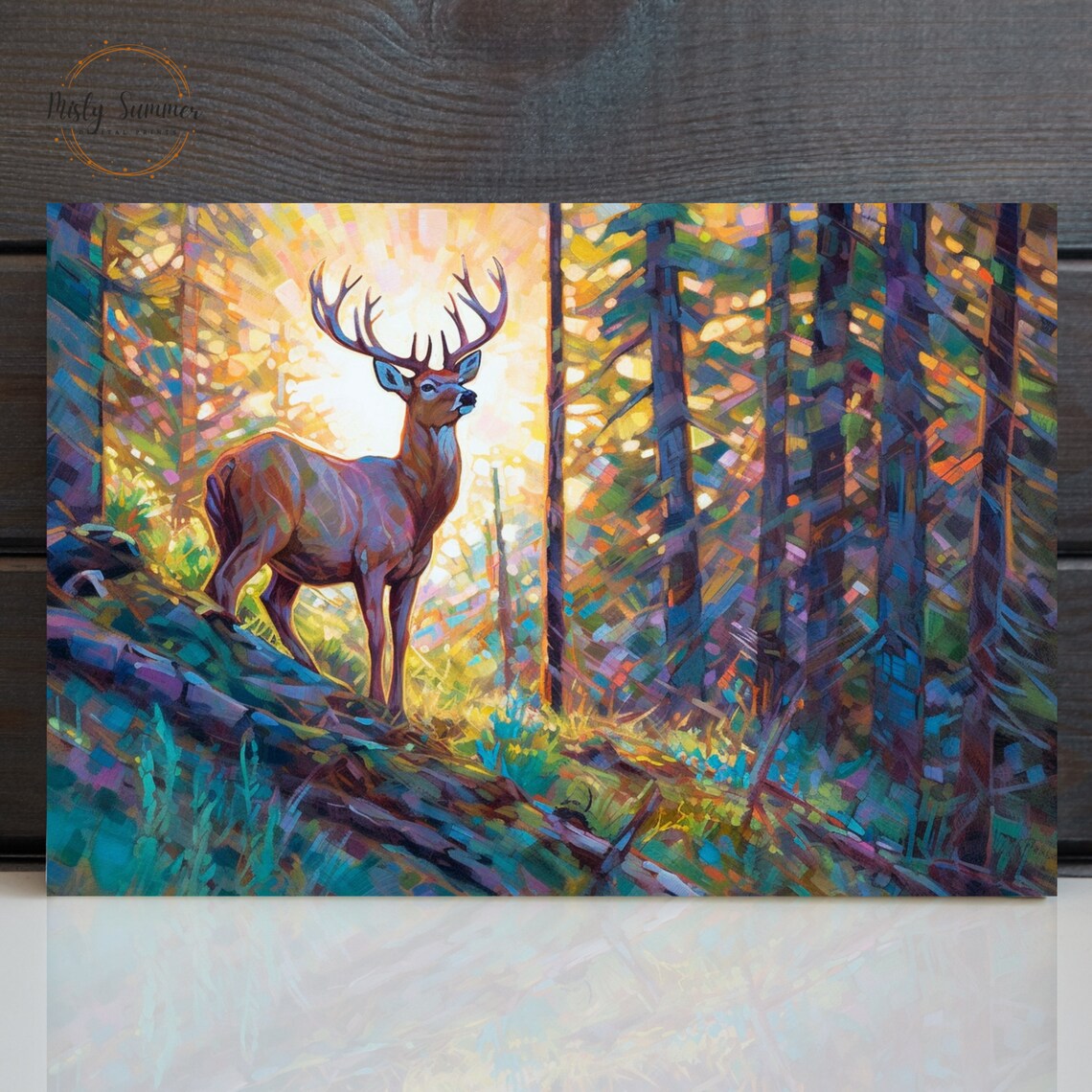 Majestic Whitetail Deer Buck Forest Sunrise Golden Impressionist Art Poster