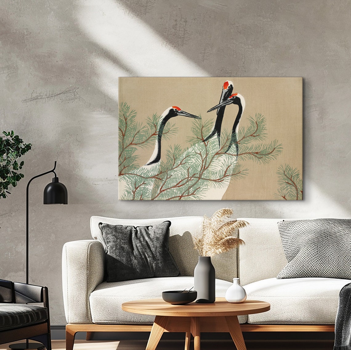 Kamisaka Sekka Red Crowned Cranes Among Pines Vintage Woodblock Poster - Image 3