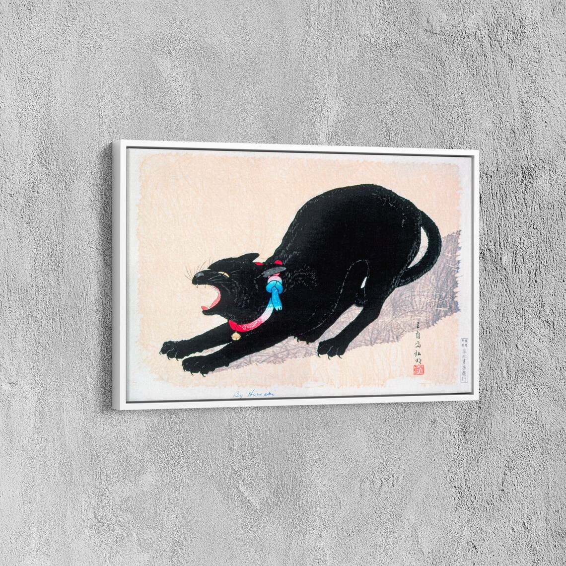 Takahashi Hiroaki Hissing Black Cat Vintage Japanese Woodblock Poster - Image 6