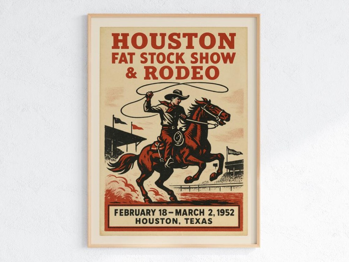Vintage Houston Rodeo Poster, 1952 Cowboy Art Print