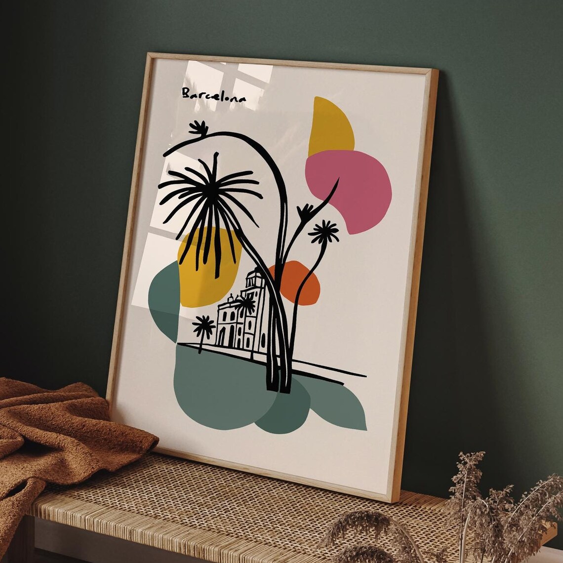 Barcelona Mid Century Modern Palm Shapes Abstract Art Poster