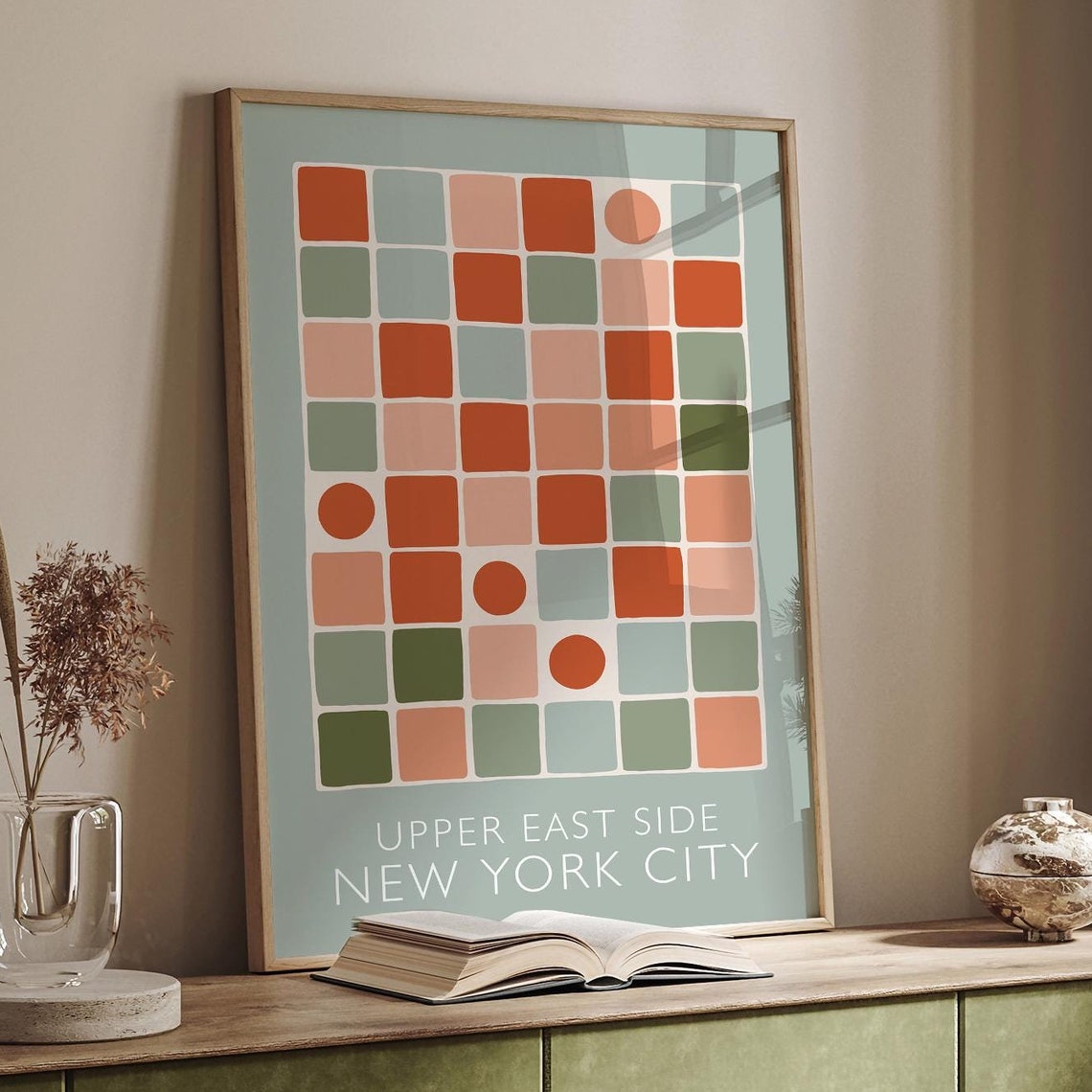 Upper East Side NYC Mid Century Geometric Terracotta Tile Poster