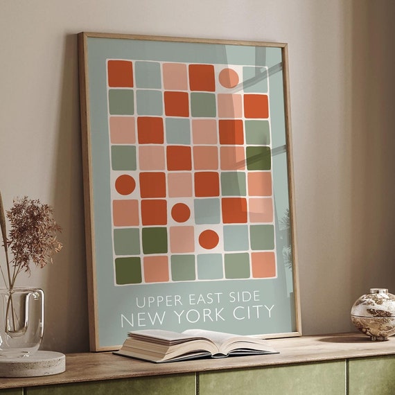Upper East Side Nyc Poster Modern Abstract Geometric Wall Art Mint Green And Terracotta Mid Century Style Print Modern Hotel Room Decor
