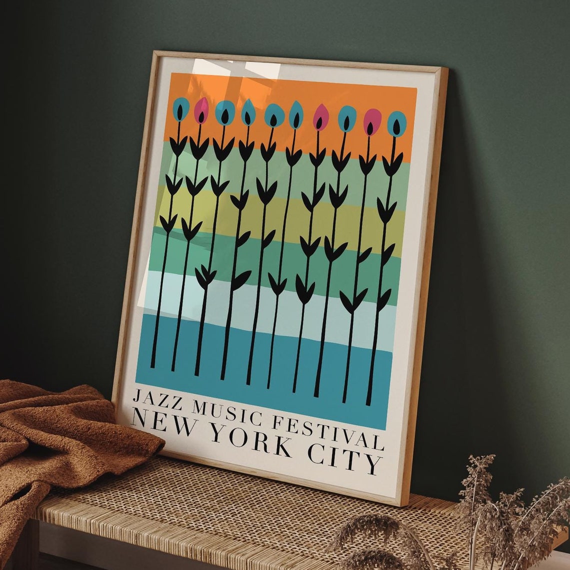 Modern Jazz Music Festival Poster New York City Wall Art Retro Floral Design Music Lovers Gift Vibrant Home Decor Nyc Central Park Art