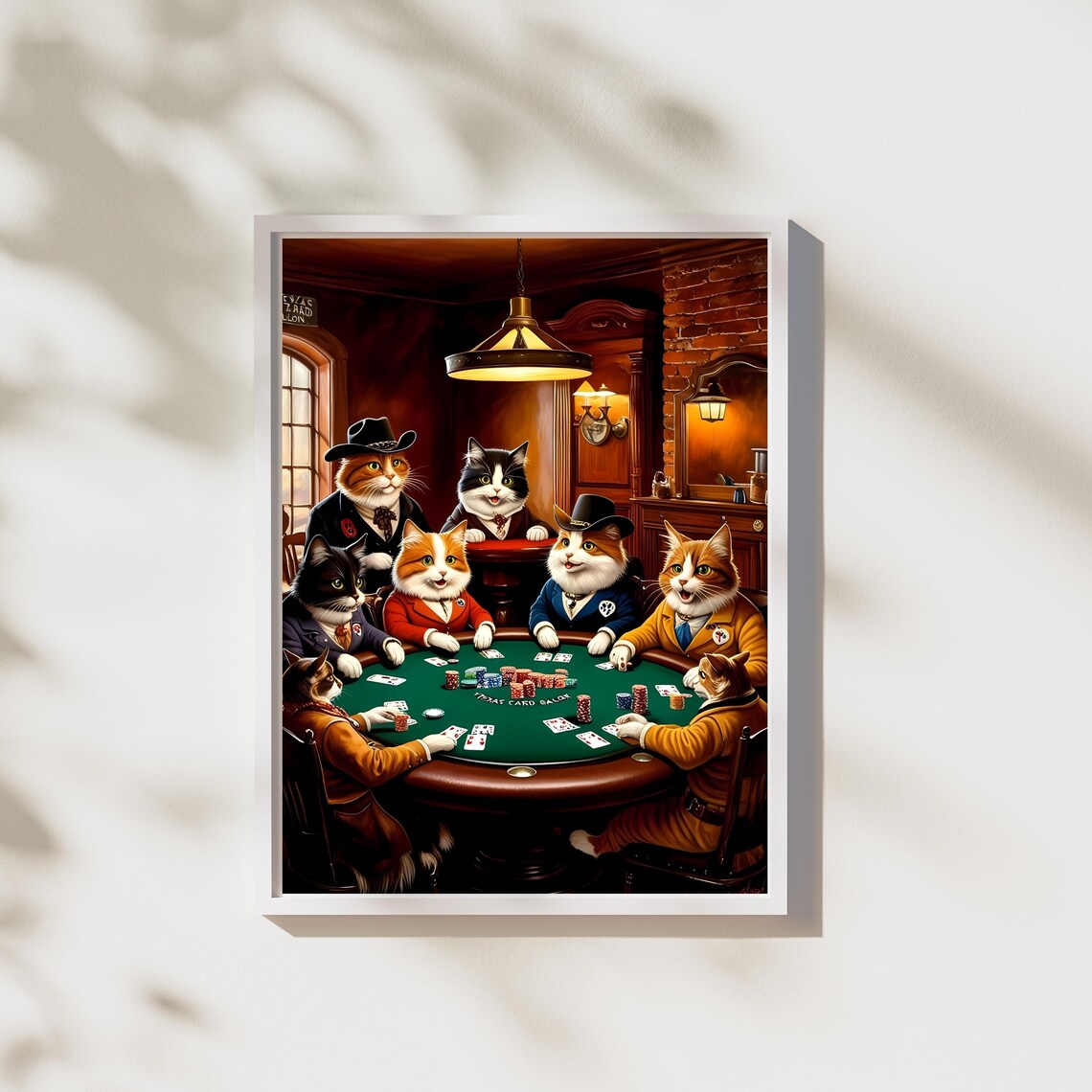 Funny Cats Playing Poker, Maximalist Gaming Decor