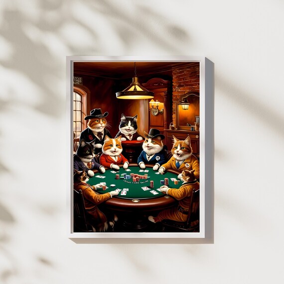 Funny Cats Playing Poker, Maximalist Gaming Decor