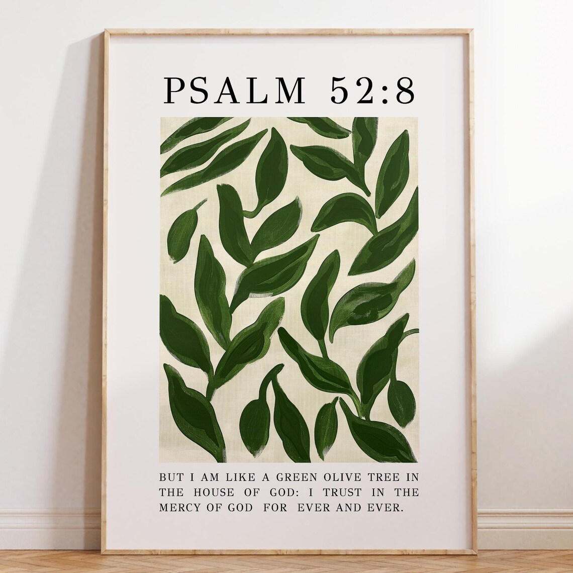 Psalm 52 8 Green Olive Tree Painting Floral Botanical Bible Verse Poster