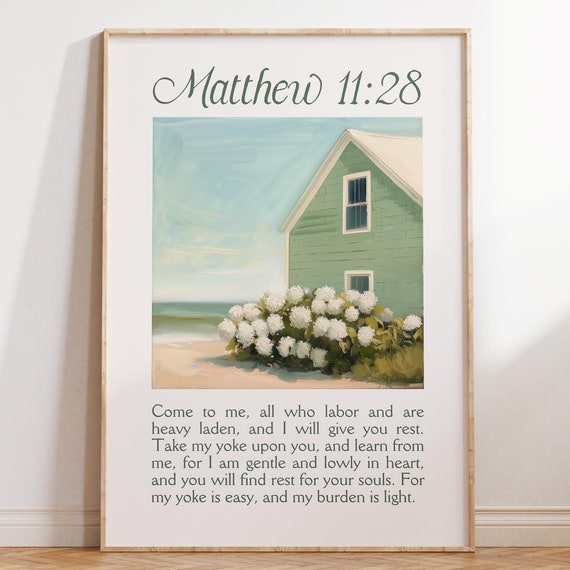 Matthew 1128 Coastal Granddaughter Prints Christian Wall Art Bible Verse Decor Wall Art Apartment Housewarming Gift Sage Green
