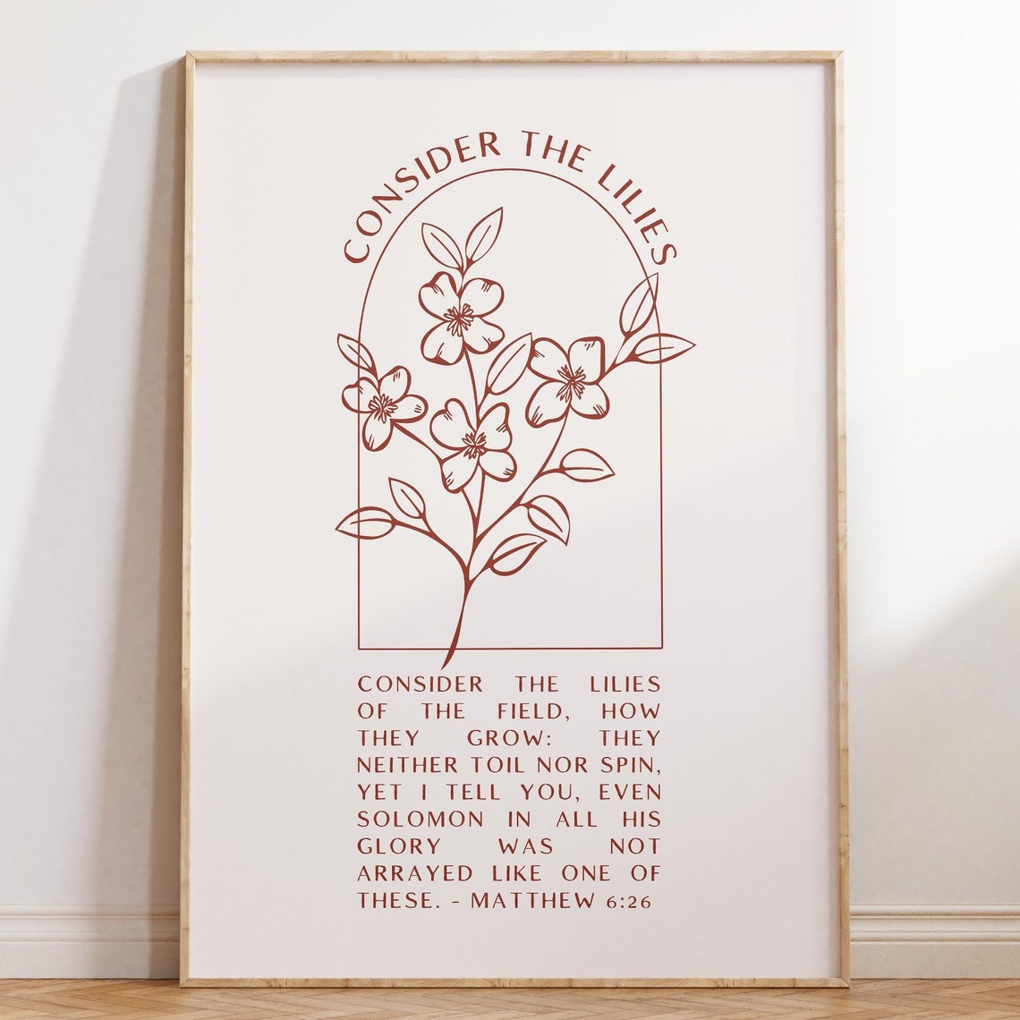 Consider The Lilies Matthew 6:26 Botanical Arch Scripture Poster