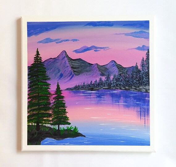 Lake And Pine Trees Night At Lake Landscape Painting Scenery Nature Painting On Wall Art Dcor Housewarming Gift