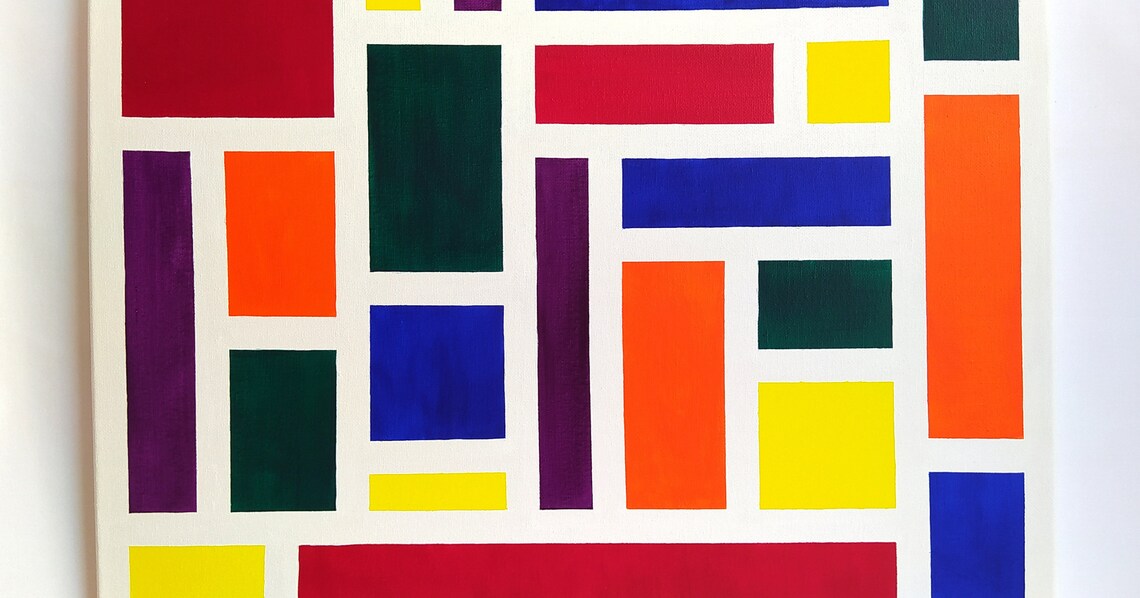 Colorful Rectangles Mondrian Style Geometric Abstract Modern Painting Print - Image 2