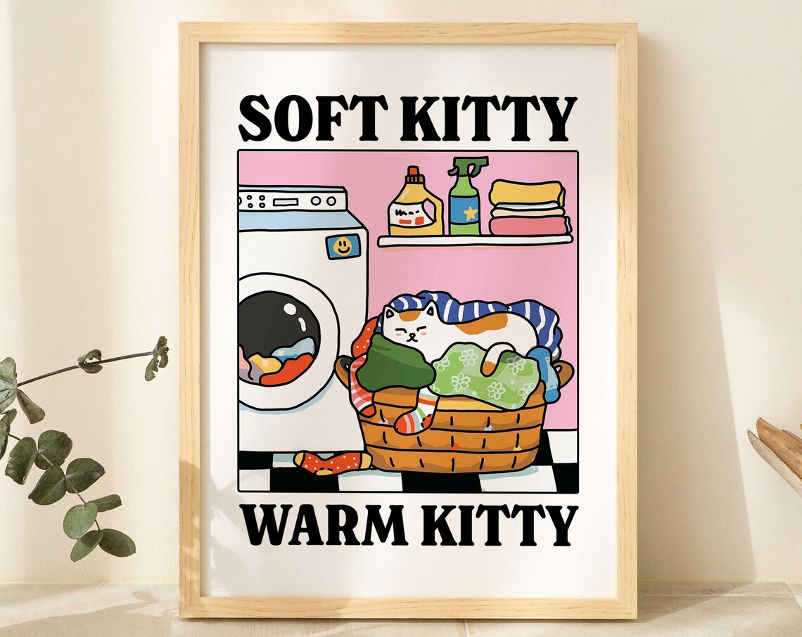 Soft Kitty Cat Bathroom Poster, Cute Cat Art Print