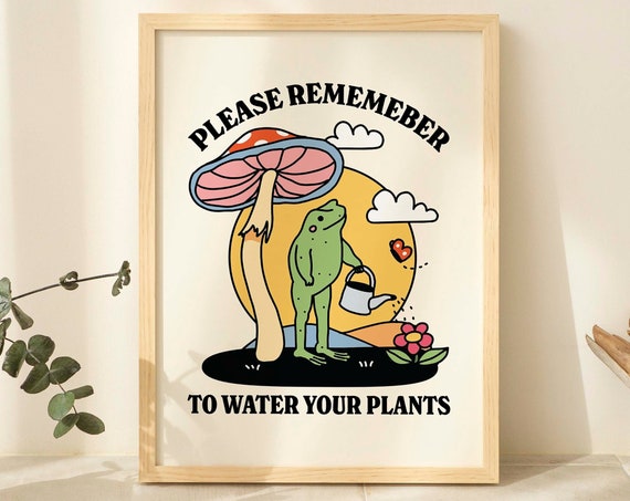 Retro Frog Flowers Quote Art Print, Plant Mom