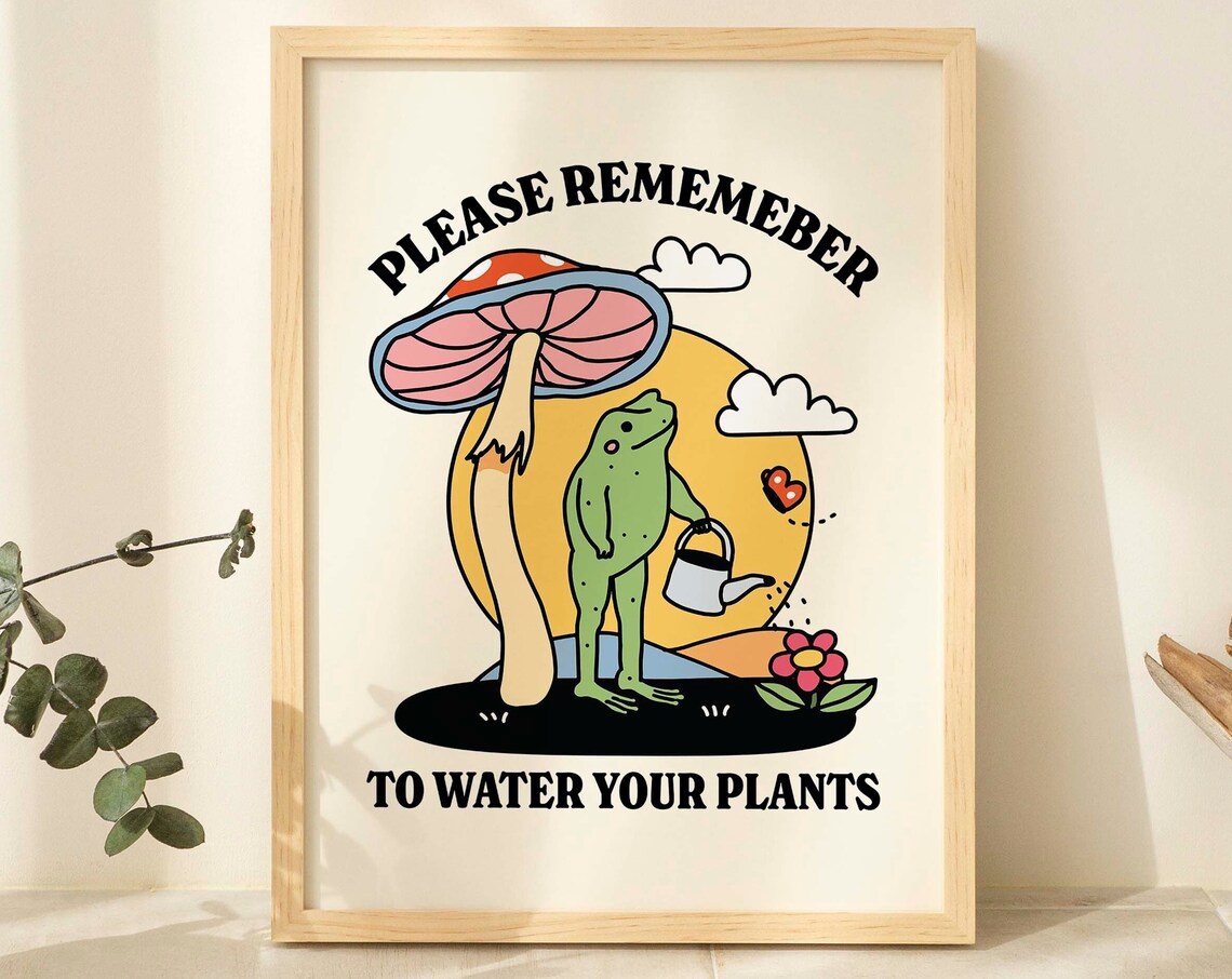 Retro Frog Flowers Quote Art Print, Plant Mom