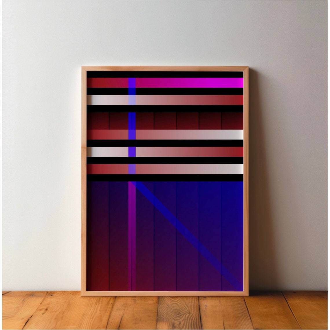Bold Geometric Stripes Magenta Blue Abstract Color Art Poster