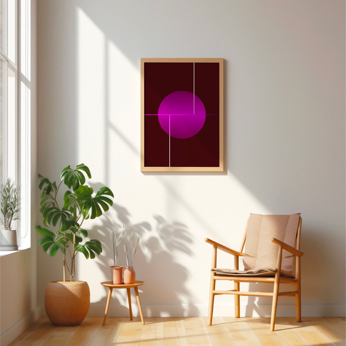 Magenta Circle on Burgundy Modern Geometric Minimal Line Art Poster - Image 4