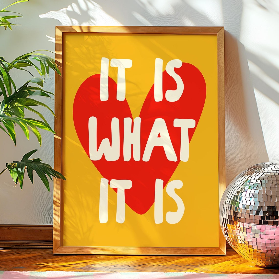 It Is What It Is Red Heart Bold Yellow Maximalist Quote Poster