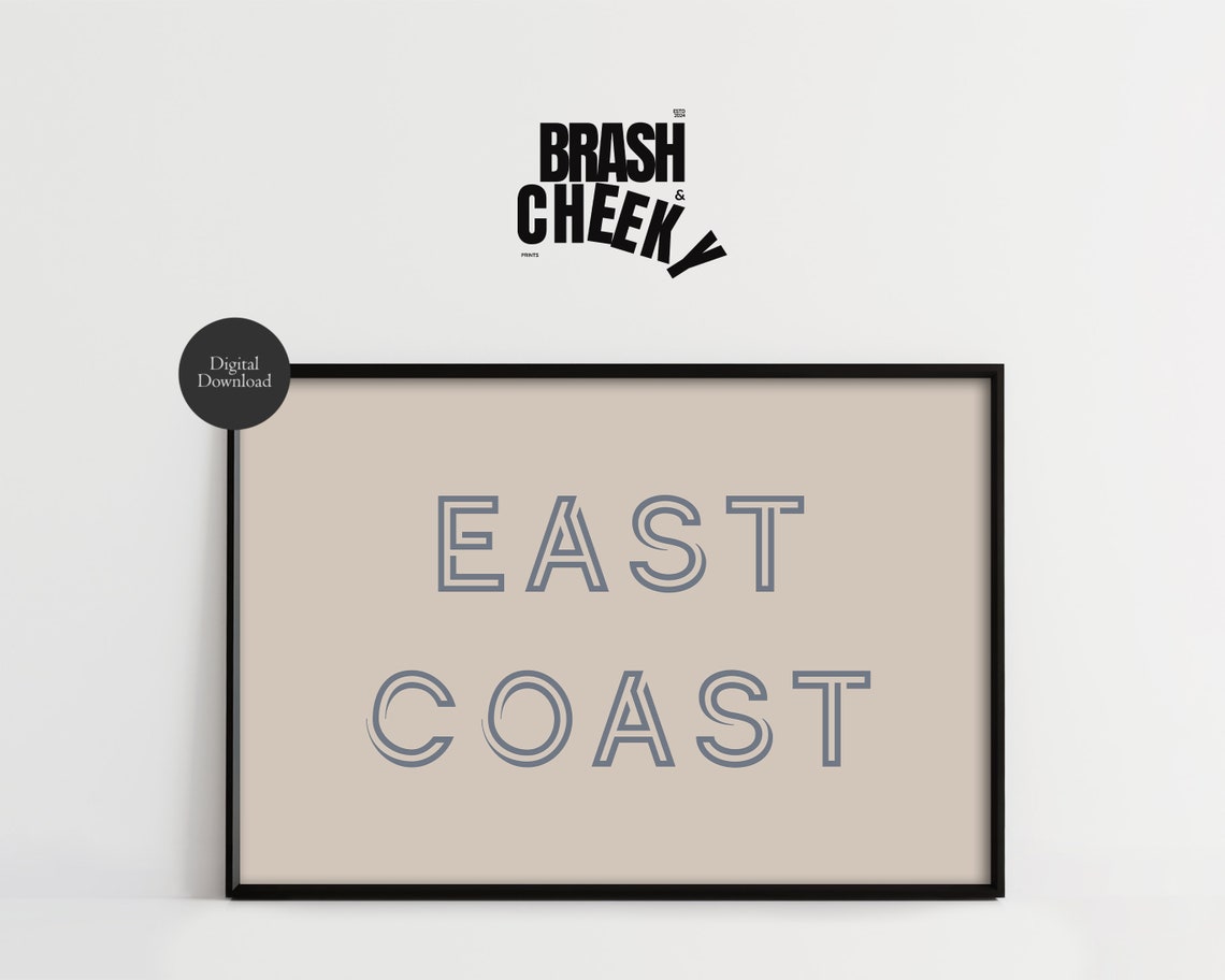 East Coast Gray Outline Minimalist Coastal Typography Decor Poster