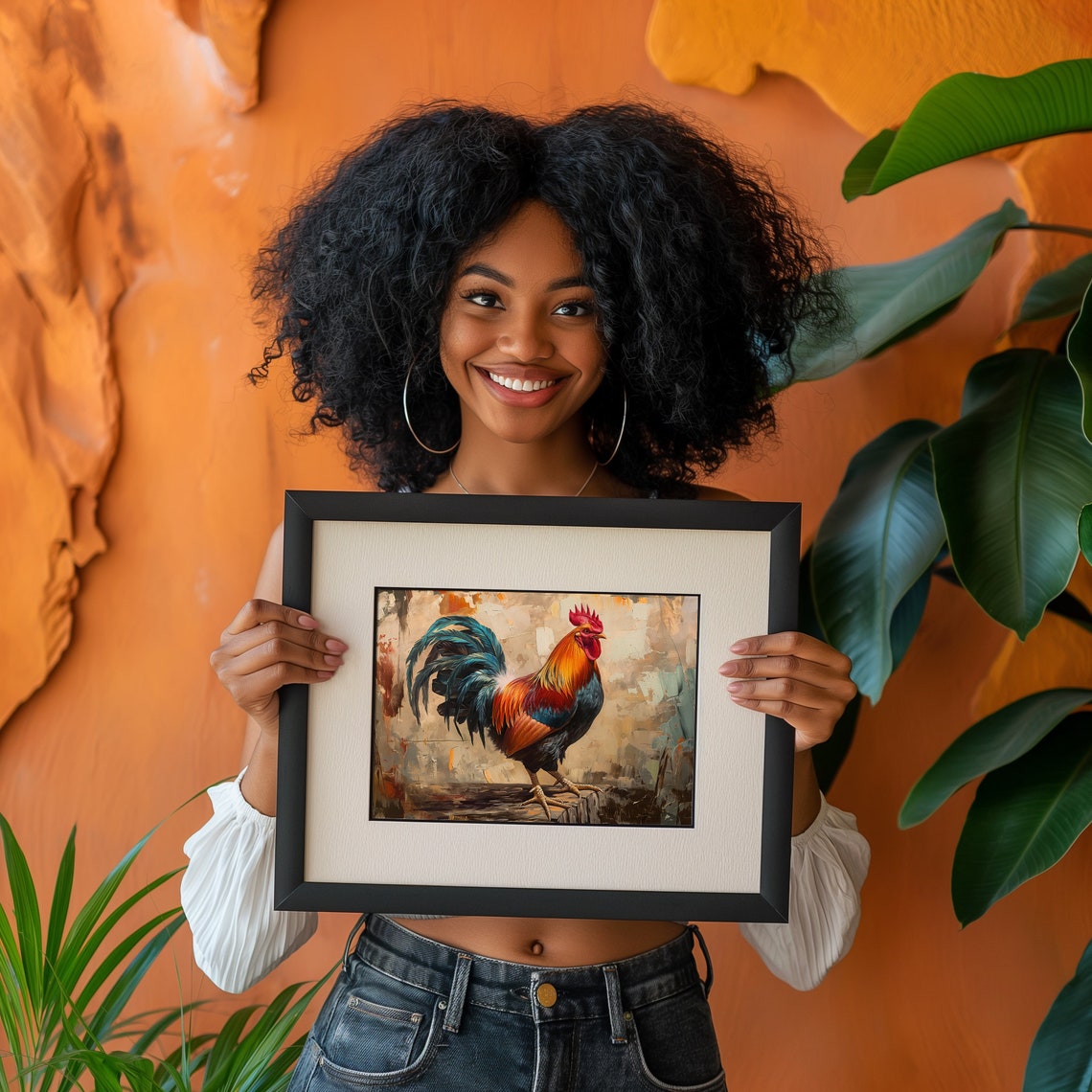 Colorful Painted Rooster Cute Farmhouse Rustic Bird Decor Poster - Image 3