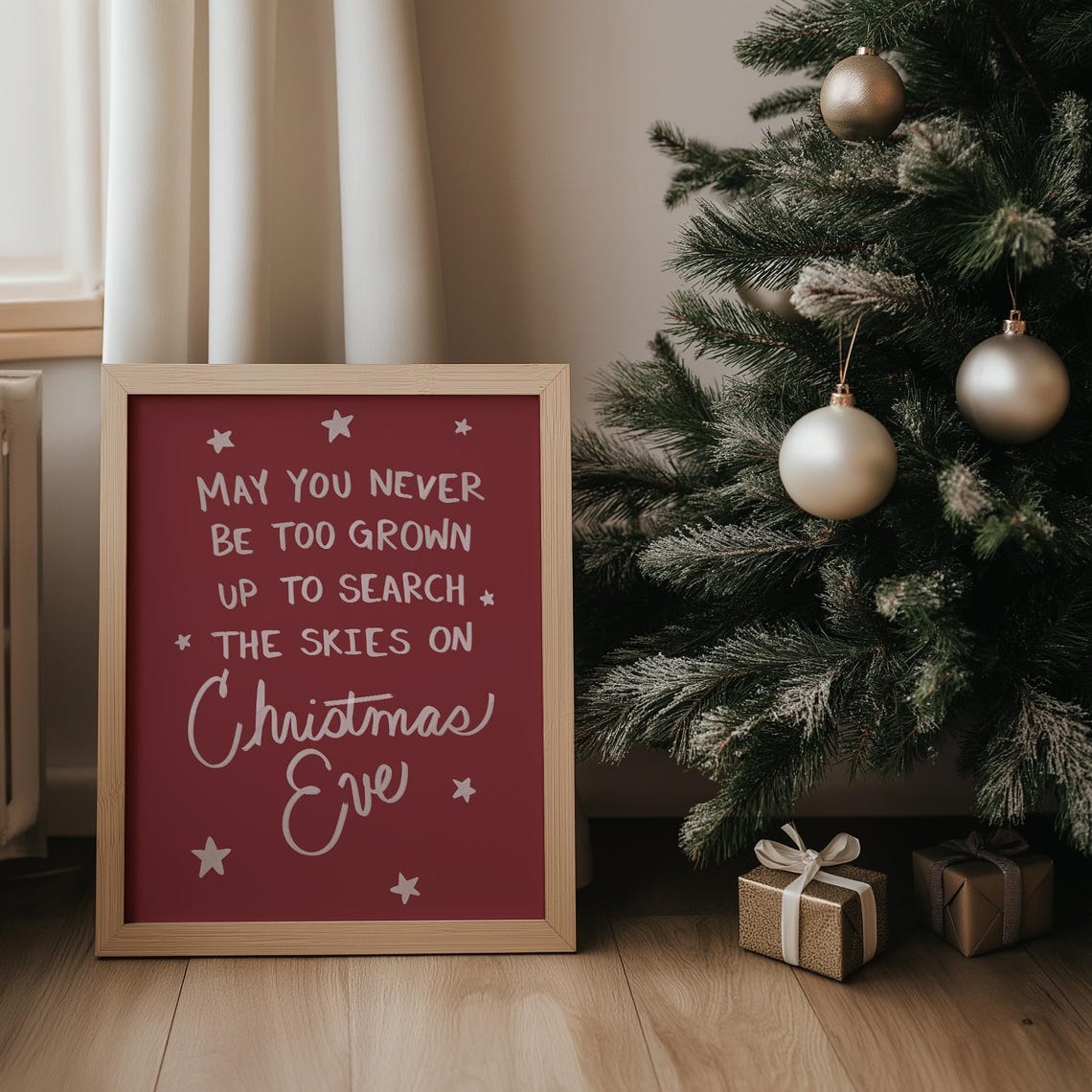 May You Never Be Too Grown Up Red Christmas Eve Quote Wall Poster - Image 2