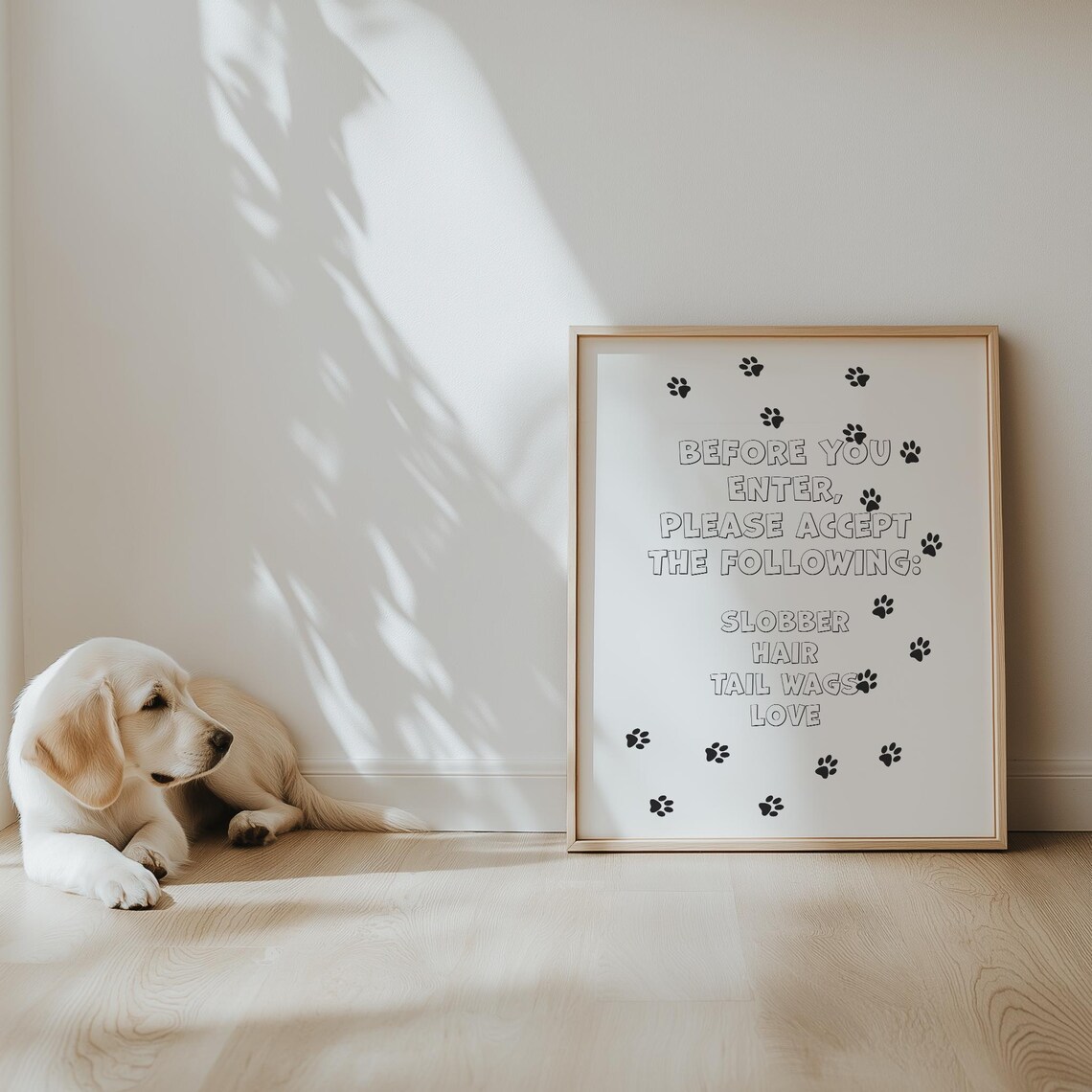 Dog Slobber Hair Tail Wags Funny Paw Pattern House Rules Wall Art - Image 2