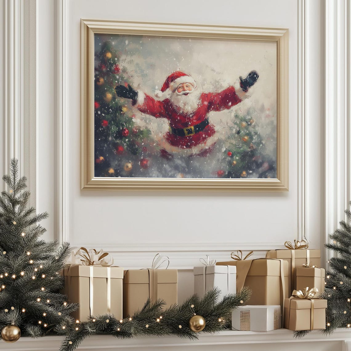 Joyful Santa Claus Snowy Portrait Vintage Christmas Wall Poster - Image 3