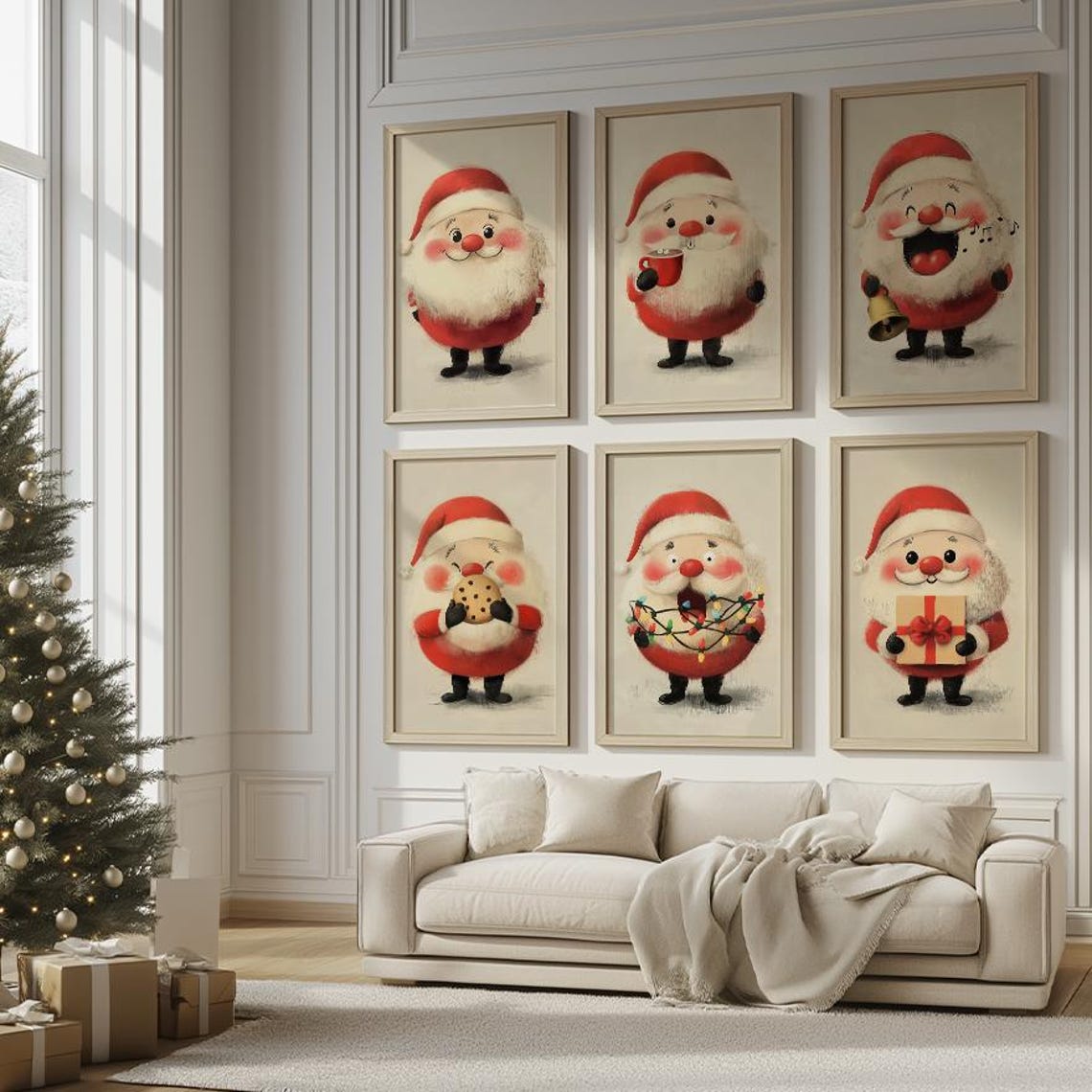 Santa Moods Cute Santa Portraits Gallery Wall Christmas Poster - Image 2