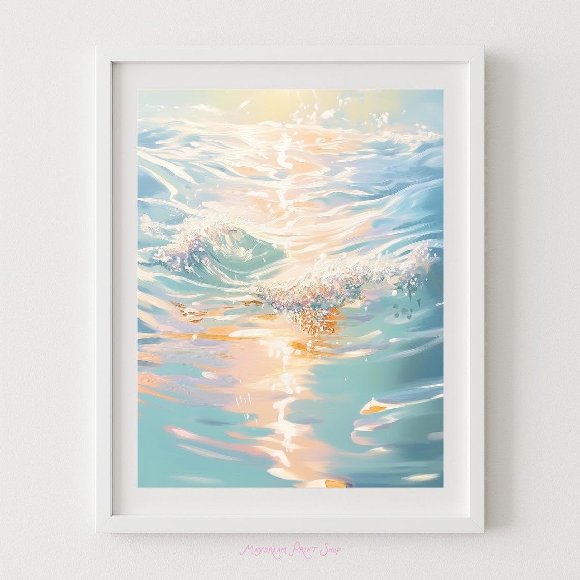 Sunlit Ocean Wave Dreamy Pastel Seascape Coastal Painting Wall Poster