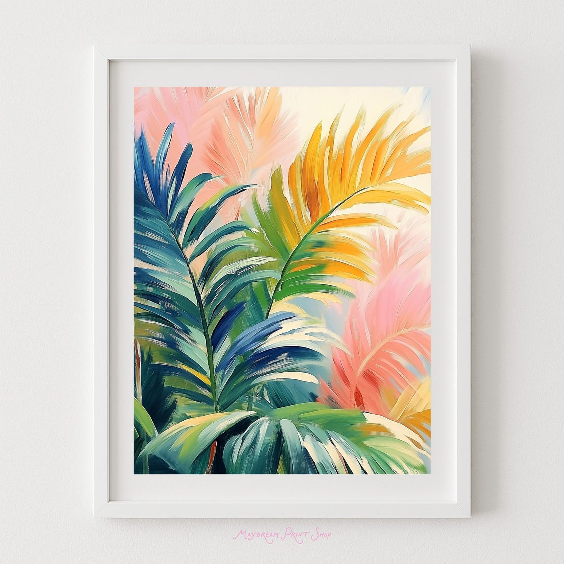 Colorful Abstract Palm Leaves Tropical Plant Painting Poster
