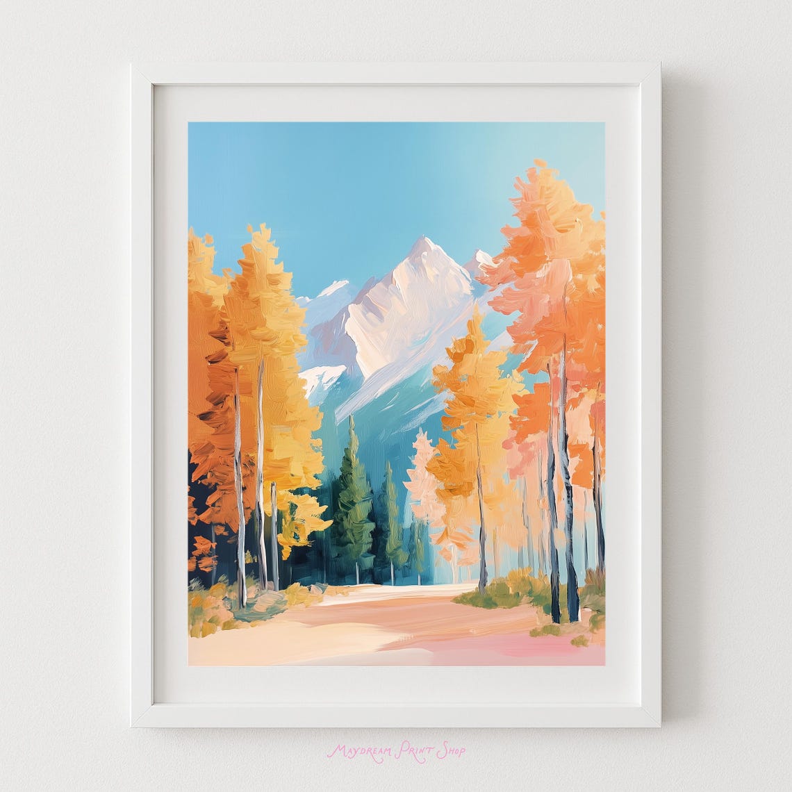 Golden Aspen Forest Autumn Mountain Landscape Painting Poster