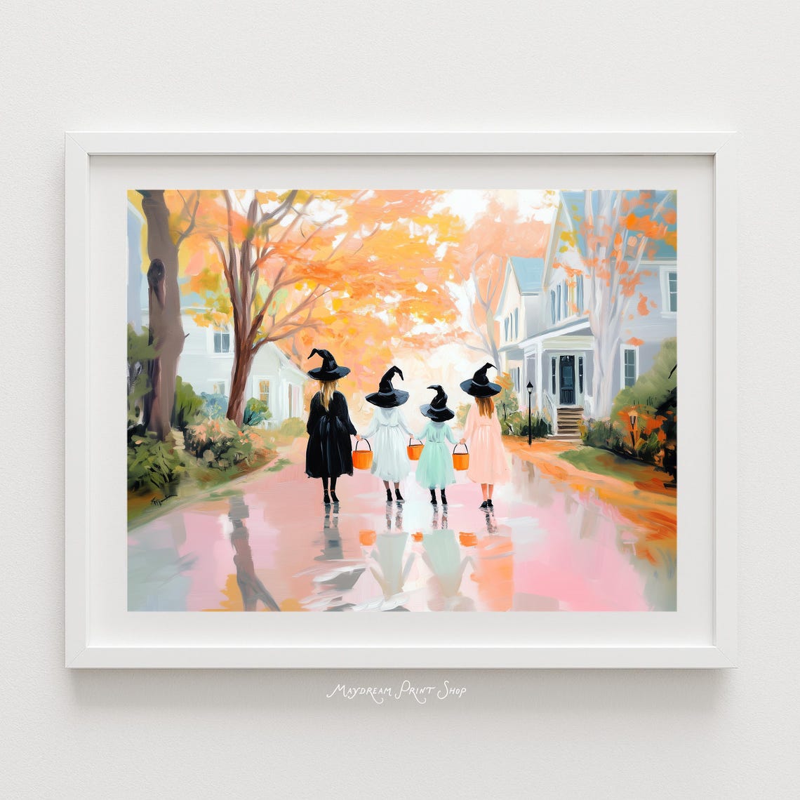 Trick Or Treaters Halloween Art Fall Home Decor October Instant Poster Spooky Witches Kids