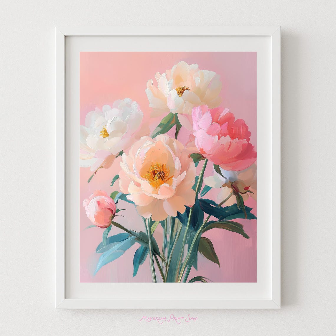 Blush Pink Peony Bouquet Soft Pastel Floral Oil Painting Poster