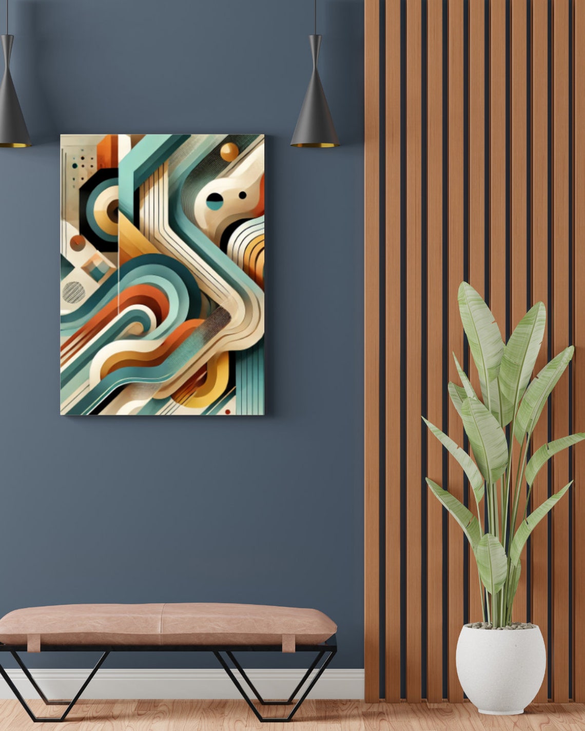 Bold Retro Geometric Stripes Teal Orange Mid Century Abstract Poster