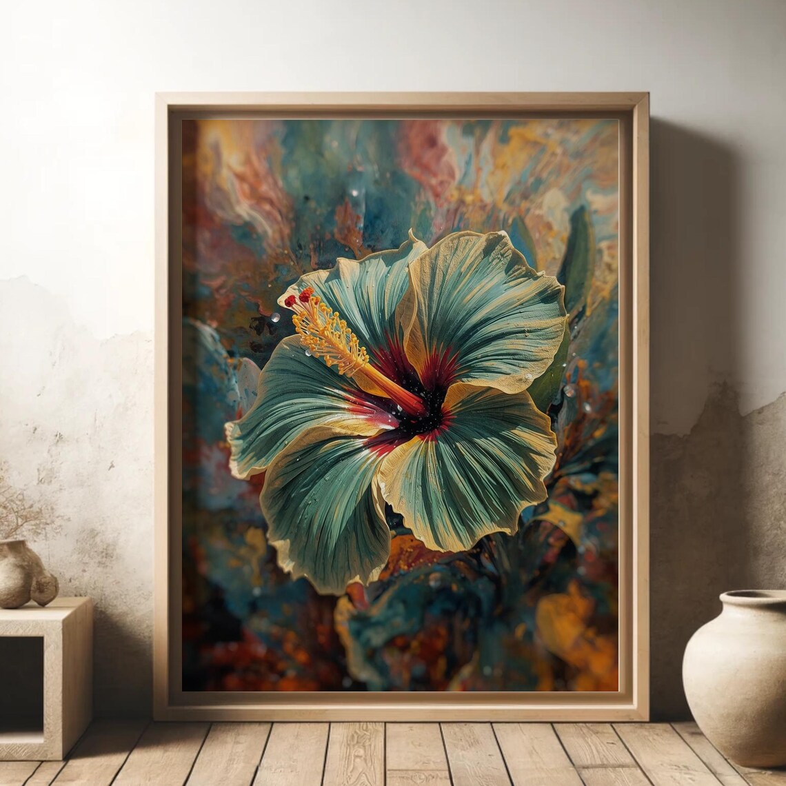 Hibiscus Floral Painting, Modern Home Decor