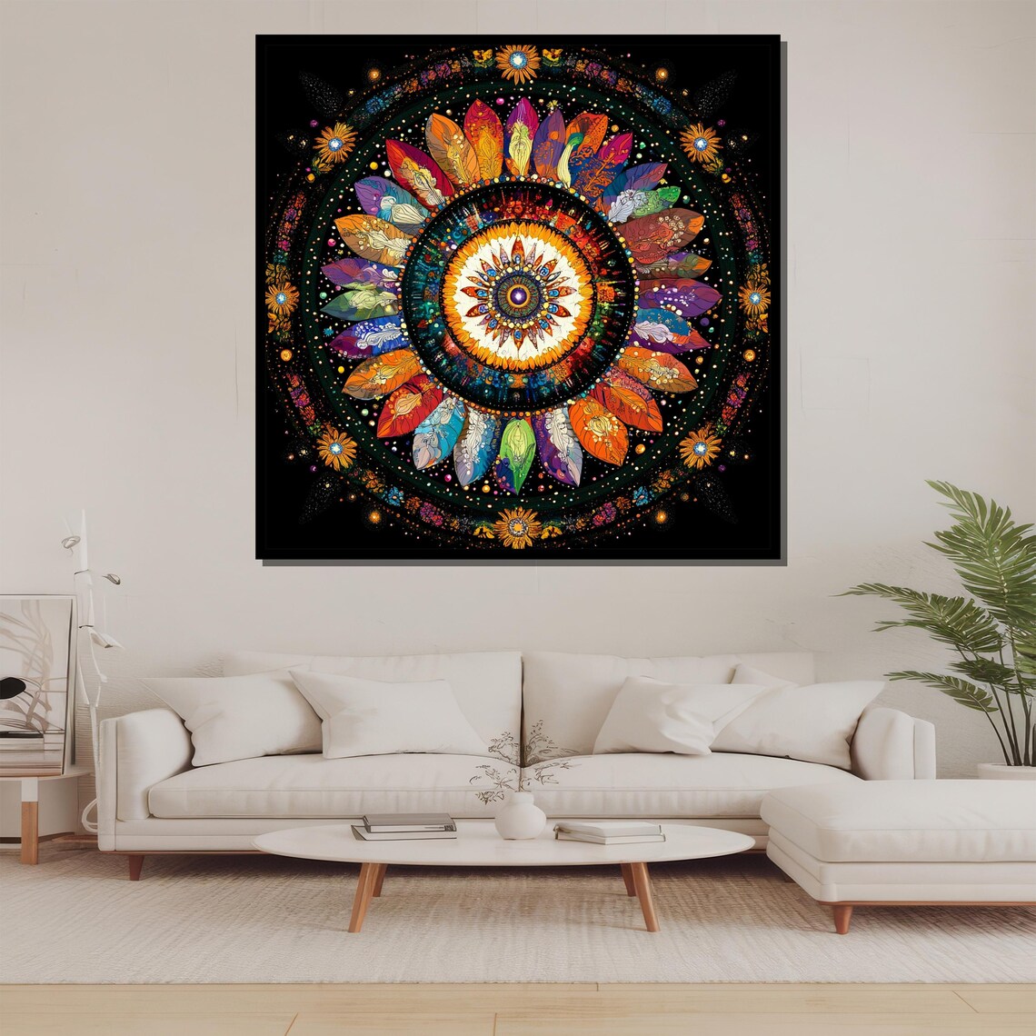 Colorful Mandala Feather Psychedelic Art Print - Image 2