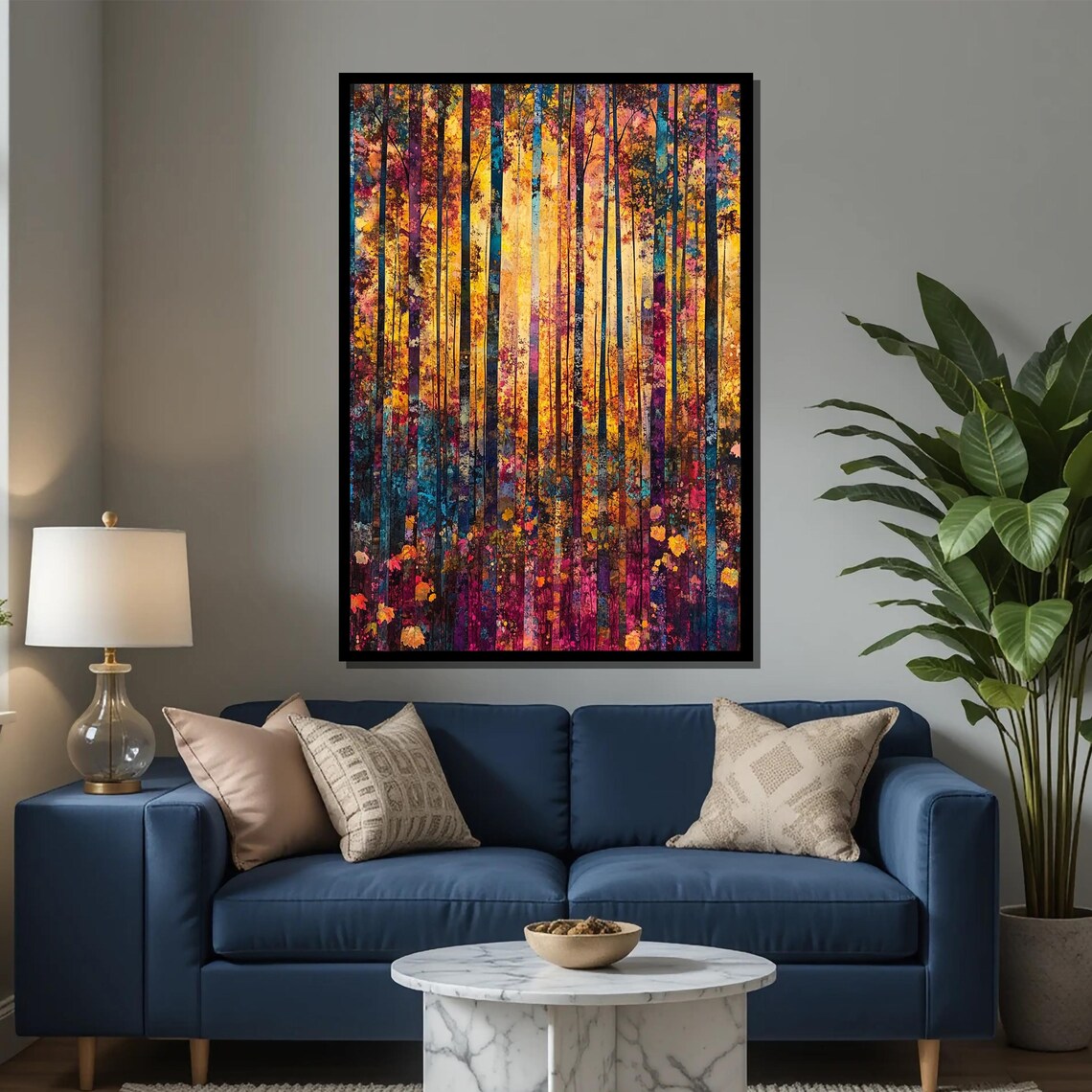 Abstract Forest Painting, Vibrant Autumn Trees - Image 2