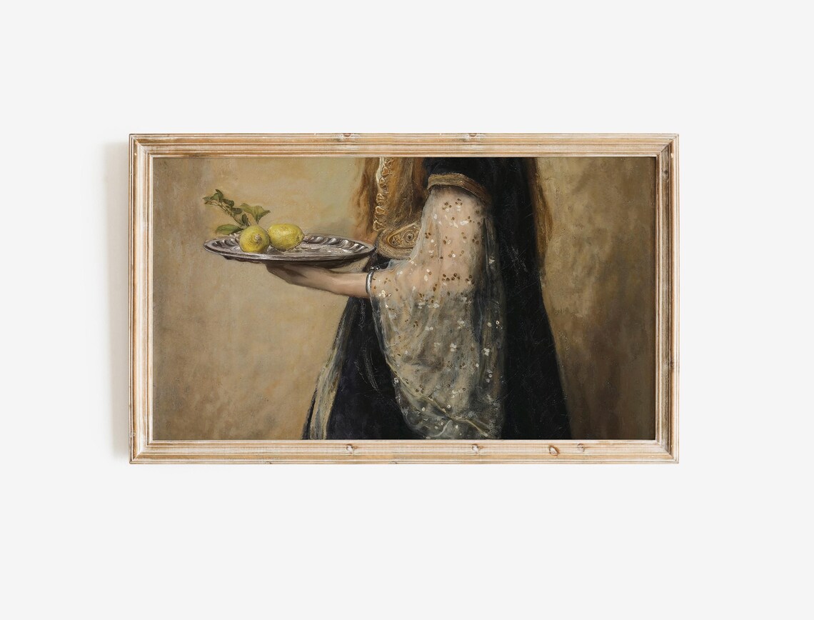 Classical Oil Painting Figure Holding Silver Tray of Lemons Poster - Image 2