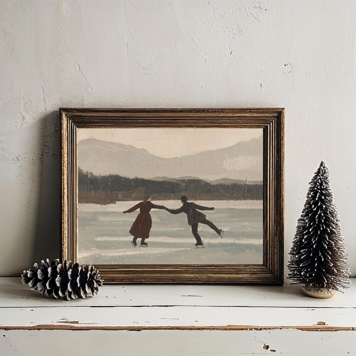 Ice Skating Couple Frozen Lake Vintage Romantic Winter Poster - Image 3
