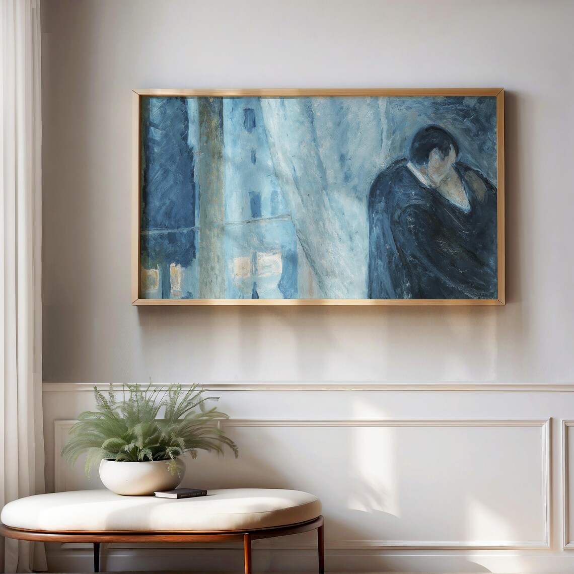 Blue Embrace Couple Moody Vintage Romantic Kiss Art Home Poster - Image 3