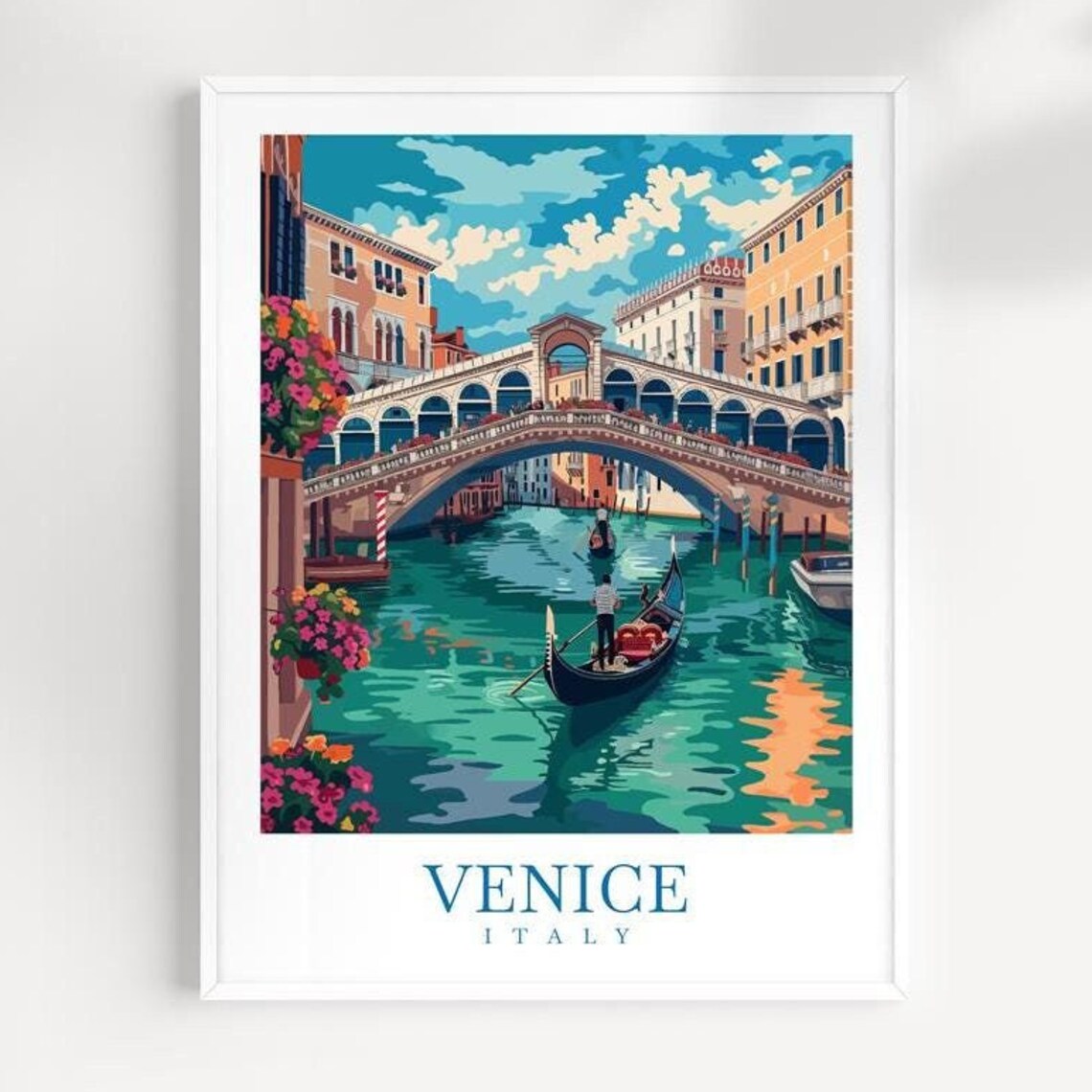 Venice Italy Rialto Bridge Gondola Canal Vintage Travel Poster